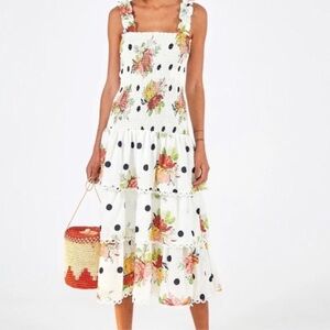 Farm Rio Nanaju Tropical Dress Polka Dot Floral MIDI Dress XL